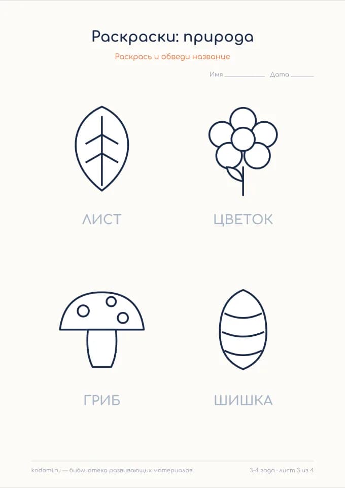 Раскраски «Природа»: солнце, деревья, грибы — лист 3 из 4