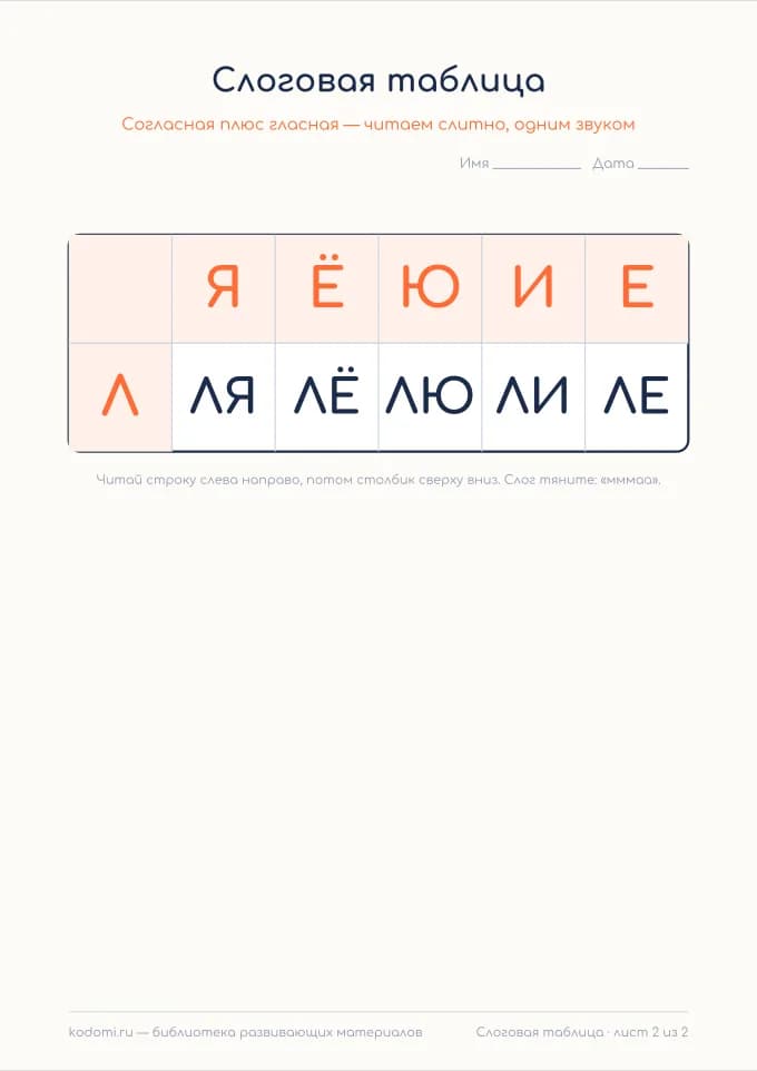 Слоги с Л — лист 2